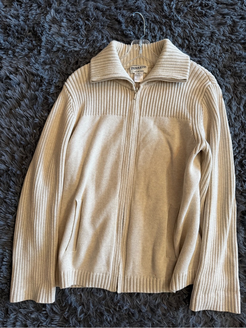 Pendleton Cream Zip-Front Ribbed Sweater Jacket